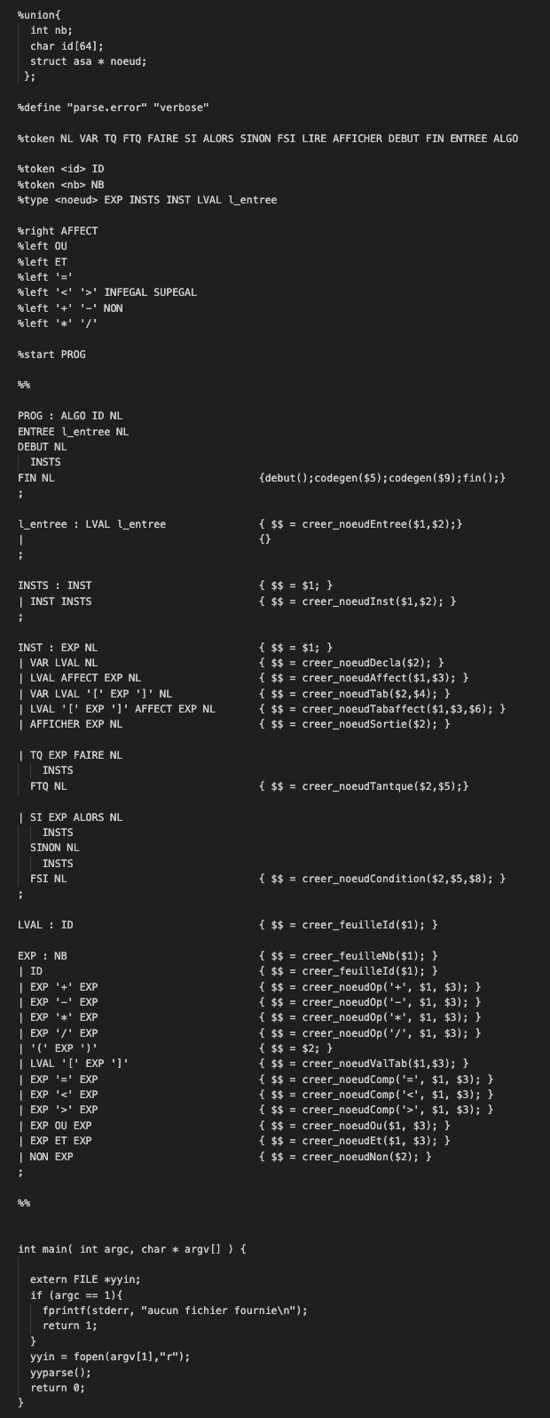 Capture d'écran du projet Compilateur RAM